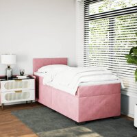 vidaXL Boxspringbett mit Matratze Rosa 100x200 cm Samt