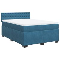 vidaXL Boxspringbett mit Matratze Blau 140x190 cm Samt