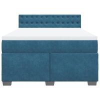 vidaXL Boxspringbett mit Matratze Blau 140x190 cm Samt