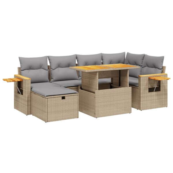 vidaXL 7-tlg. Garten-Sofagarnitur mit Kissen Beige Poly Rattan