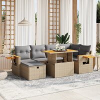 vidaXL 7-tlg. Garten-Sofagarnitur mit Kissen Beige Poly Rattan