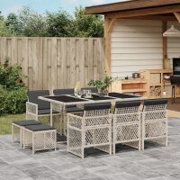 vidaXL 11-tlg. Garten-Essgruppe mit Kissen Hellgrau Poly Rattan