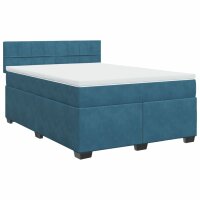 vidaXL Boxspringbett mit Matratze Blau 140x200 cm Samt