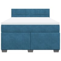 vidaXL Boxspringbett mit Matratze Blau 140x200 cm Samt