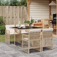 vidaXL 5-tlg. Garten-Essgruppe mit Kissen Beige Poly Rattan