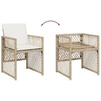 vidaXL 5-tlg. Garten-Essgruppe mit Kissen Beige Poly Rattan