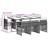 vidaXL 7-tlg. Garten-Essgruppe mit Kissen Schwarz Poly Rattan