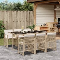 vidaXL 7-tlg. Garten-Essgruppe mit Kissen Beige Poly Rattan