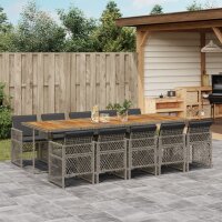 vidaXL 11-tlg. Garten-Essgruppe mit Kissen Grau Poly Rattan