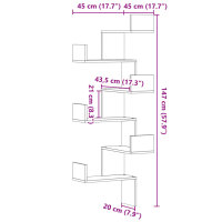 vidaXL Wand-Eckregal Betongrau 45x45x147 cm Holzwerkstoff