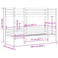 vidaXL Etagenbett 80x200 cm Massivholz Kiefer