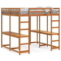 vidaXL Hochbett mit Schreibtisch &amp; Leiter Braun 200x200 cm Kiefernholz