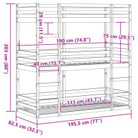 vidaXL Dreifach-Etagenbett Wachsbraun 75x190 cm Massivholz Kiefer