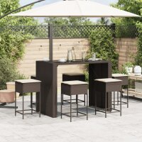 vidaXL 7-tlg. Gartenbar-Set mit Kissen Braun Poly Rattan