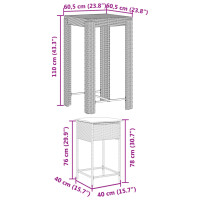 vidaXL 5-tlg. Gartenbar-Set mit Kissen Grau Poly Rattan