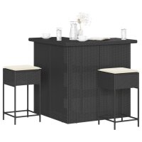 vidaXL 3-tlg. Gartenbar-Set mit Kissen Schwarz Poly Rattan