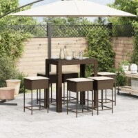 vidaXL 7-tlg. Gartenbar-Set mit Kissen Braun Poly Rattan