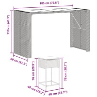 vidaXL 9-tlg. Gartenbar-Set mit Kissen Grau Poly Rattan