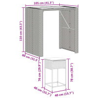 vidaXL 5-tlg. Gartenbar-Set mit Kissen Grau Poly Rattan