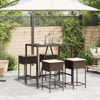 vidaXL 5-tlg. Gartenbar-Set mit Kissen Braun Poly Rattan