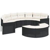 vidaXL Gartensofa mit Kissen Halbrund Schwarz Poly-Rattan