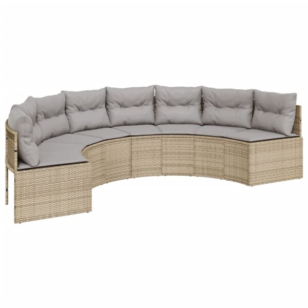 vidaXL Gartensofa mit Kissen Halbrund Beige Poly-Rattan