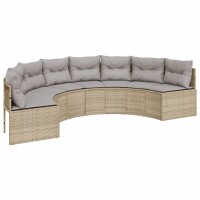 vidaXL Gartensofa mit Kissen Halbrund Beige Poly-Rattan