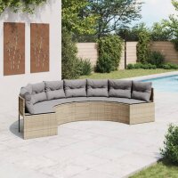 vidaXL Gartensofa mit Kissen Halbrund Beige Poly-Rattan