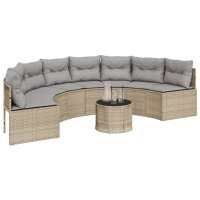 vidaXL Gartensofa mit Kissen Halbrund Beige Poly-Rattan