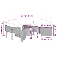 vidaXL Gartensofa mit Tisch und Kissen Rund Schwarz Poly-Rattan