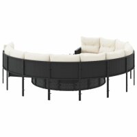 vidaXL Gartensofa mit Tisch und Kissen Rund Schwarz Poly-Rattan