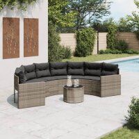 vidaXL Gartensofa mit Tisch und Kissen Halbrund Grau Poly Rattan