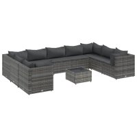 vidaXL 10-tlg. Garten-Lounge-Set mit Kissen Grau Poly Rattan