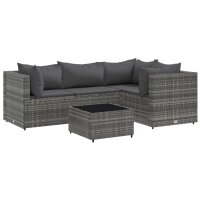 vidaXL 5-tlg. Garten-Lounge-Set mit Kissen Grau Poly Rattan