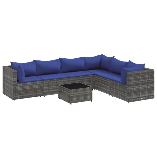 vidaXL 7-tlg. Garten-Lounge-Set mit Kissen Grau Poly Rattan