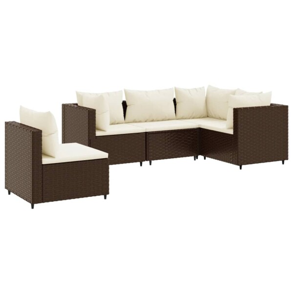 vidaXL 5-tlg. Garten-Lounge-Set mit Kissen Braun Poly Rattan