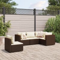 vidaXL 5-tlg. Garten-Lounge-Set mit Kissen Braun Poly Rattan