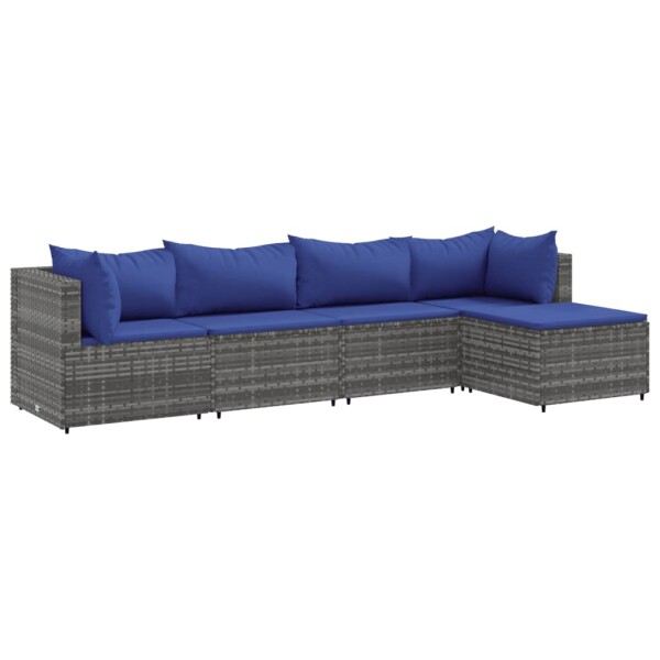 vidaXL 5-tlg. Garten-Lounge-Set mit Kissen Grau Poly Rattan