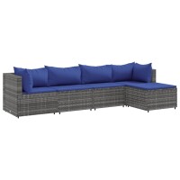 vidaXL 5-tlg. Garten-Lounge-Set mit Kissen Grau Poly Rattan