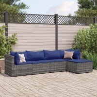 vidaXL 5-tlg. Garten-Lounge-Set mit Kissen Grau Poly Rattan