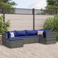 vidaXL 6-tlg. Garten-Lounge-Set mit Kissen Grau Poly Rattan