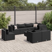 vidaXL 9-tlg. Garten-Lounge-Set mit Kissen Schwarz Poly Rattan