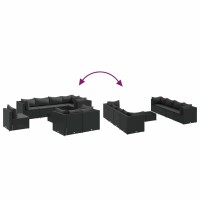 vidaXL 9-tlg. Garten-Lounge-Set mit Kissen Schwarz Poly Rattan