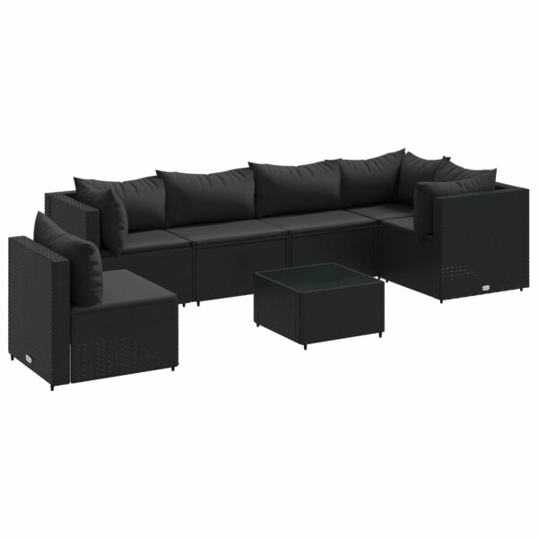 vidaXL 7-tlg. Garten-Lounge-Set mit Kissen Schwarz Poly Rattan