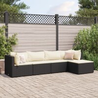 vidaXL 5-tlg. Garten-Lounge-Set mit Kissen Schwarz Poly...