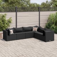 vidaXL 6-tlg. Garten-Lounge-Set mit Kissen Schwarz Poly Rattan