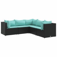 vidaXL 5-tlg. Garten-Lounge-Set mit Kissen Schwarz Poly...