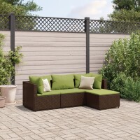 vidaXL 4-tlg. Garten-Lounge-Set mit Kissen Braun Poly Rattan