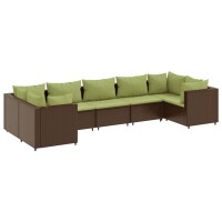 vidaXL 7-tlg. Garten-Lounge-Set mit Kissen Braun Poly Rattan