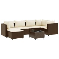 vidaXL 7-tlg. Garten-Lounge-Set mit Kissen Braun Poly Rattan